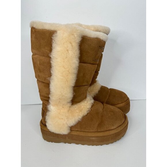 NEW UGG Classic Chillapeak Tall Platform Boots Suede in Chestnut US 8 EU 39 UK 6 - Picture 4 of 8